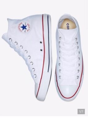 Converse White High Top Sneakers with Red & Navy Accents